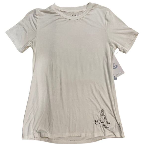 Calme White Embroidered Yoga Crewneck Shirt Size XS - 23 - Picture 2 of 9